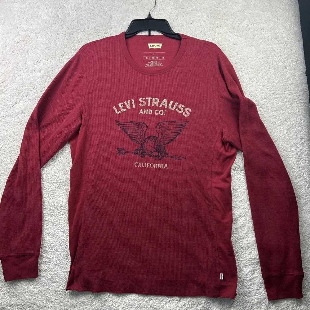 Levi's Strauss T-Shirt Men‎ L Tibetan Red Graphic Thermal Crew Long Sleeve